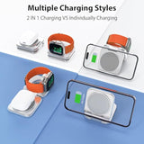 Foldable 2 In 1 Magnetic Charging Station For Apple, Aluminum Alloy Wireless Travel Charger Stand Compatible With Iphone15/14/13Pro/Max, 5W Fast Charging For Iwatch Ultra, Airpods3/2/Pro-Sliver