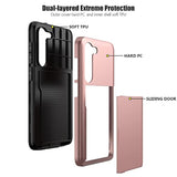 For Samsung S23 Case With Card Holder 5G 6.1 Inch Slim Dual Layer Heavy Duty Protective For Galaxy S23 Case Hidden Card Slot Wallet Case For Samsung S23(Rose Gold)
