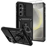 For Galaxy S24 Fe Case, With Screen Protectors And Camera Cover,[Military Grade] 16Ft.Drop Tested Cover With Magnetic Kickstand Protective Case For Samsung S24 Fe, Black