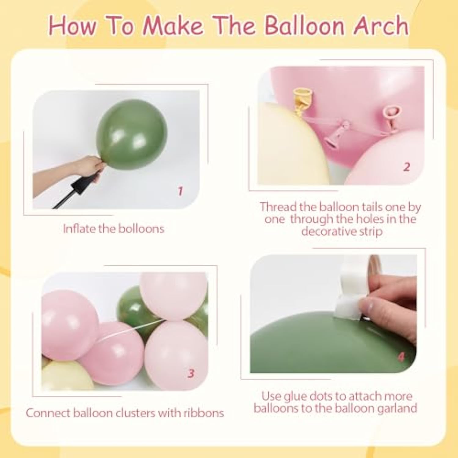 Pastel Balloon Arch Kit: Pink, Yellow, Sage Green Party Decor