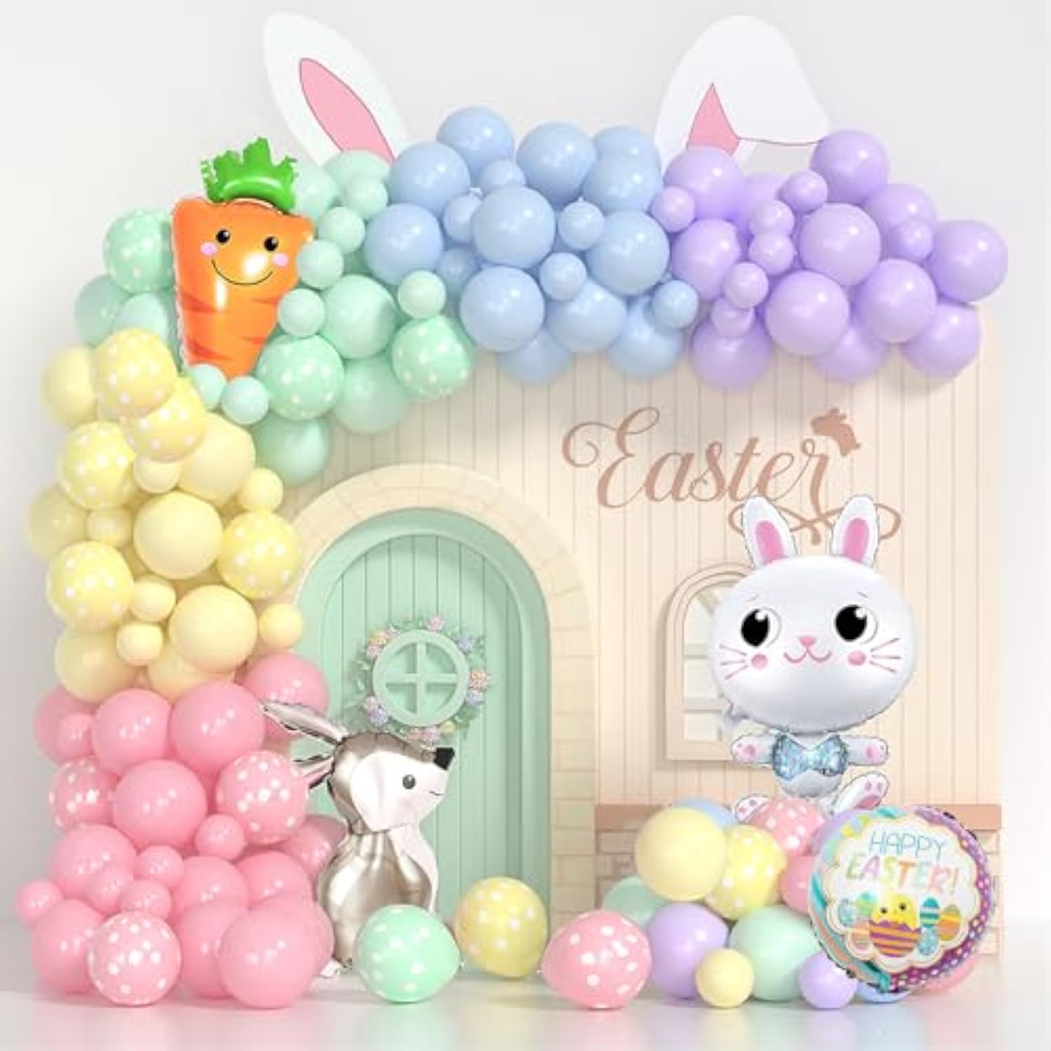 Easter Balloon Arch Spring Balloon Garland Arch Ki With Pastel Balloons,Bunny And Carrot Foil Balloons For Easter Decorations