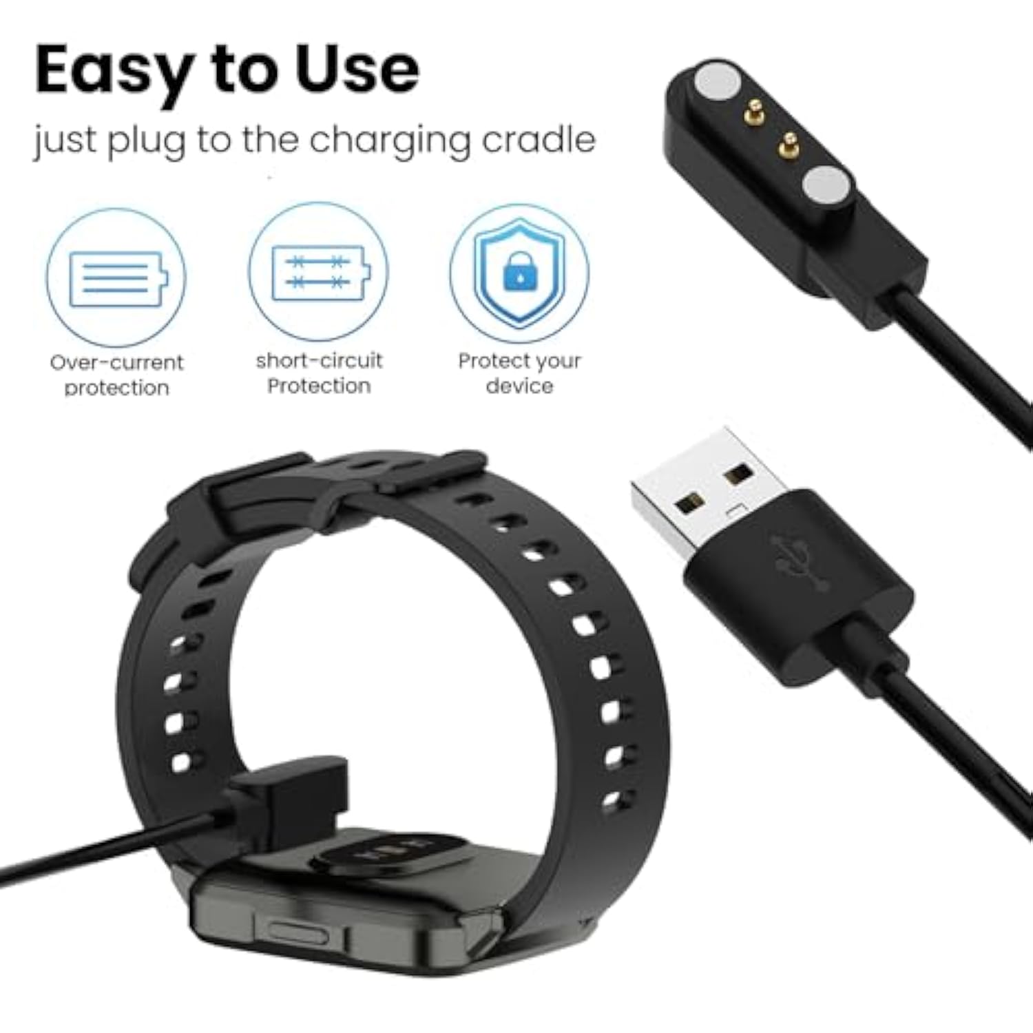 Charger Cable Intended For C60 —— Zeacool/Appbyer/Colmi/Bslizhen Smart Watch Charger 1.6Ft Usb Portable Magnetic Charging Cord Cable (Black&Black)