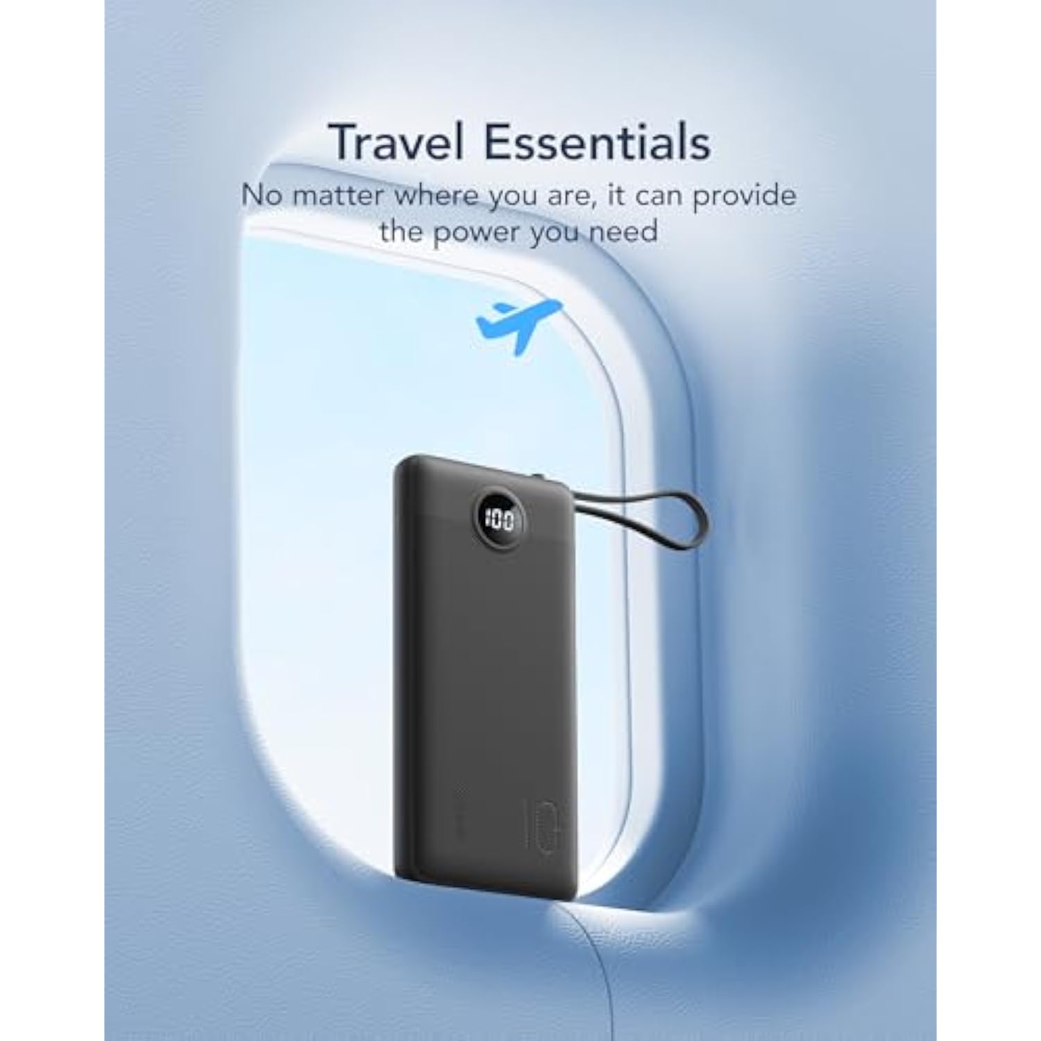 10000mAh Portable Charger with Built-in Cables, Slim Power Bank for iPhone