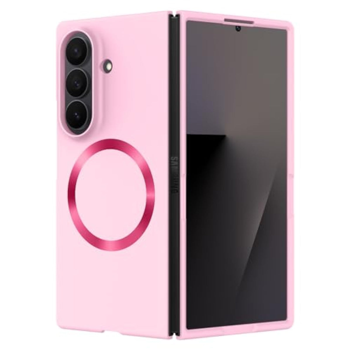 Magnetic Case For Samsung Galaxy Z Fold 7 (Wireless Charging Compatible) Heavy Duty Shockproof Protection Anti-Scratch Hard Pc Slim Phone Cover For Women Men - Pink