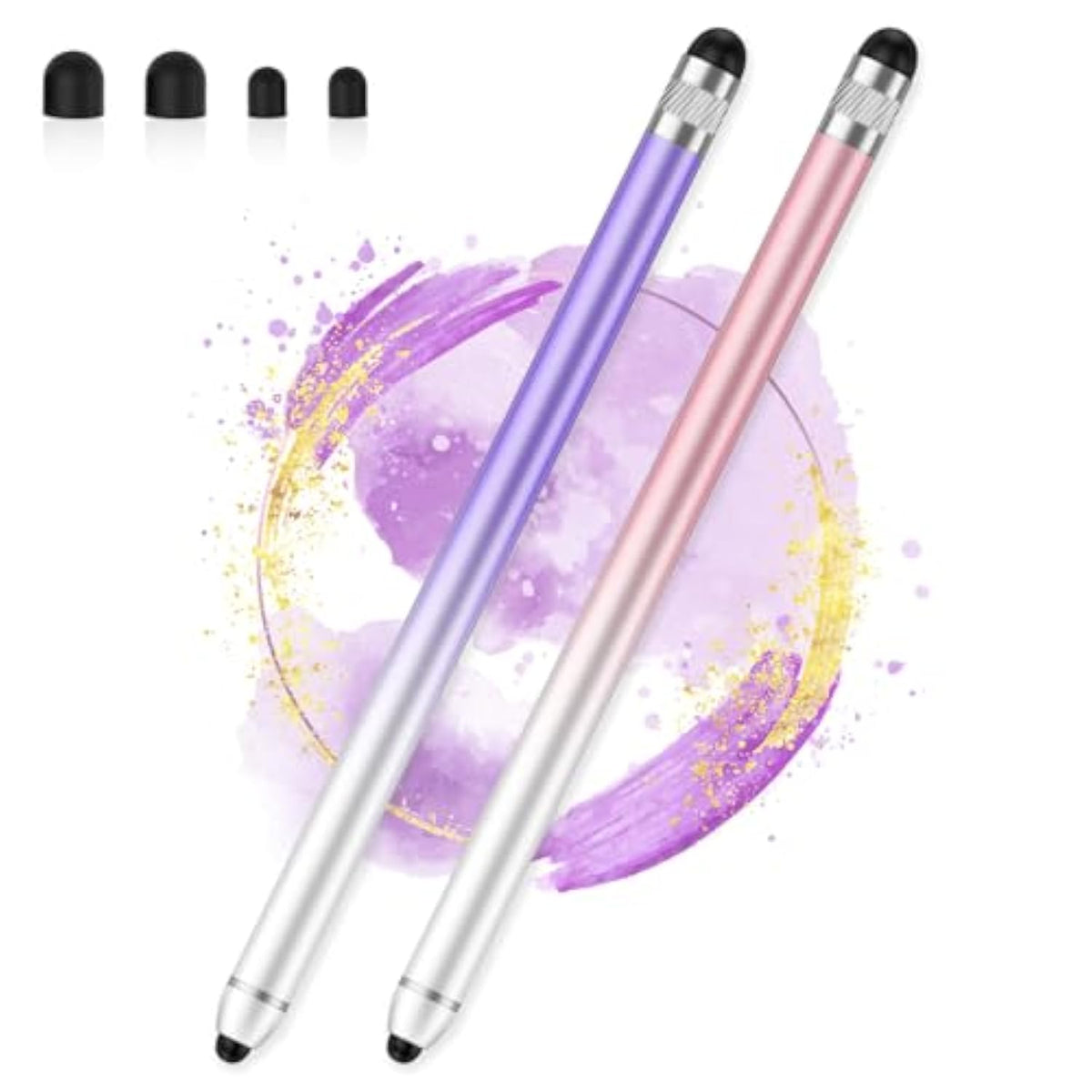 2-Pack Dual-End Stylus Pen for iPhone, iPad, Android, Tablets Pink & Purple