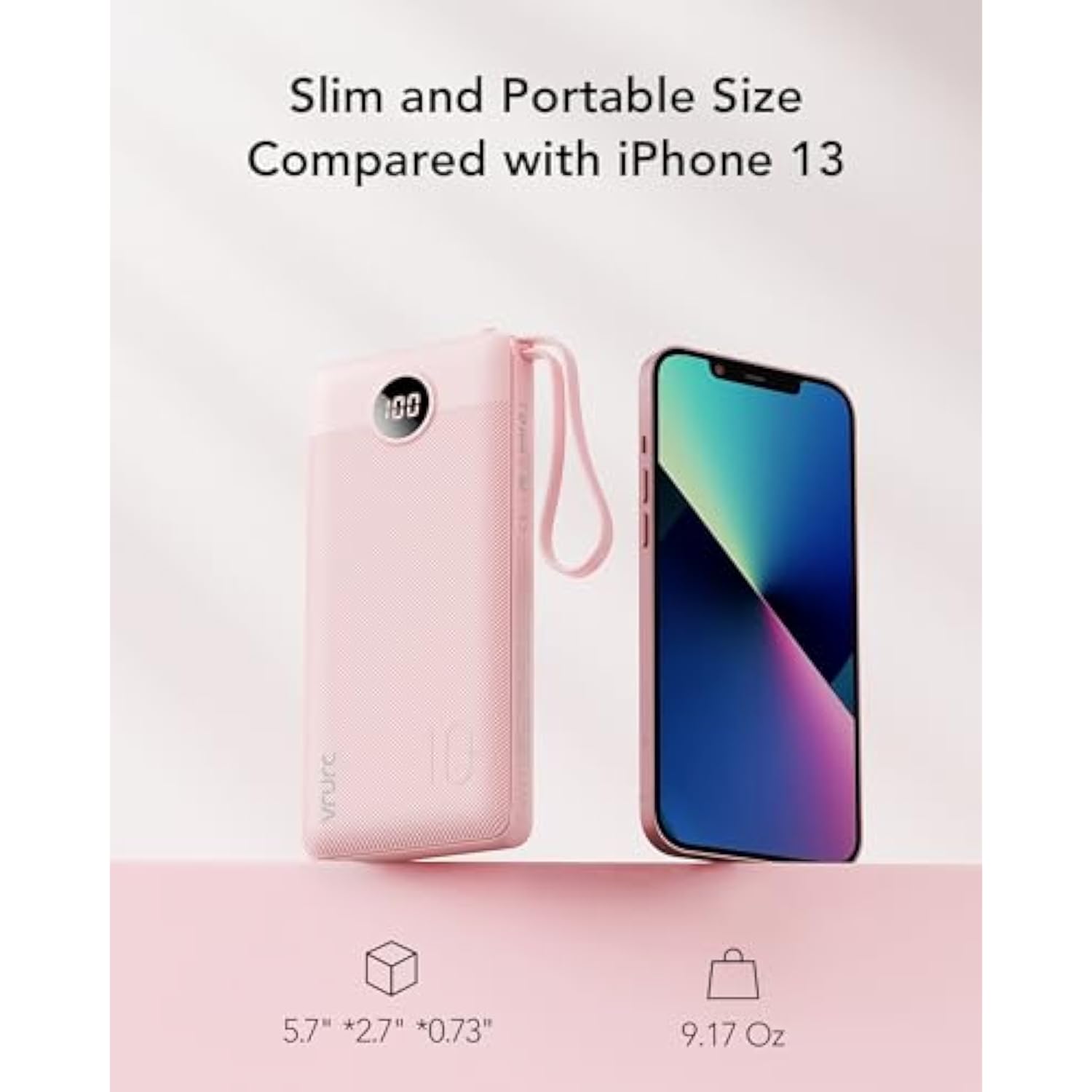 Portable Charger Power Bank, 10000Mah Travel Essentials Battery Pack, 5 Outputs 2 Inputs Slim Charging Bank Built-In Cables Cords Wires Compatible With Iphone,Samsung,Android-Pink(1 Pack)