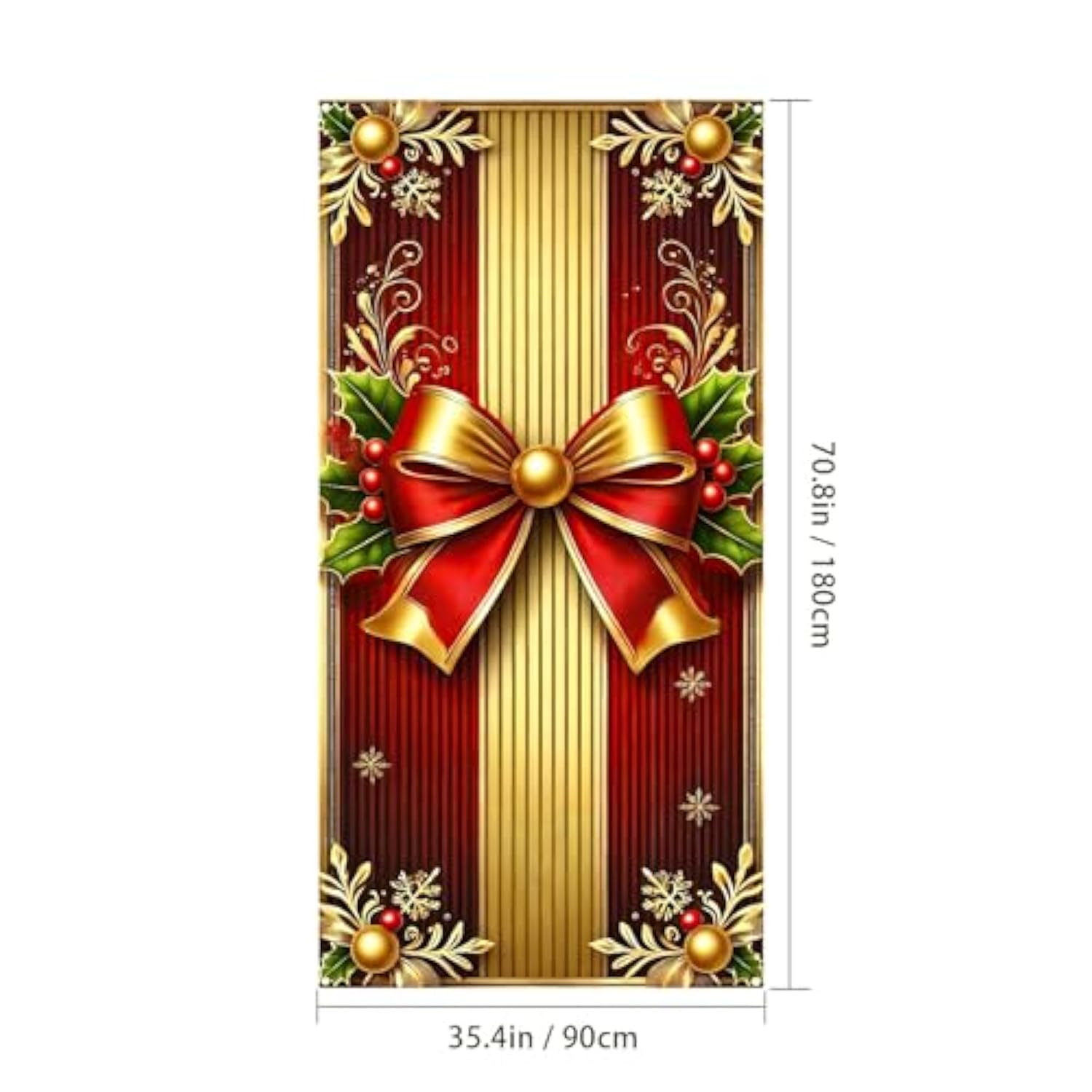 Merry Christmas Door Cover 35X71 Christmas Gift Box Present Hanging Banner Decoration Winter Holiday Bow Window Door Cover Red And Gold Stripes Ornaments New Year Party Home Wall Outdoor ?