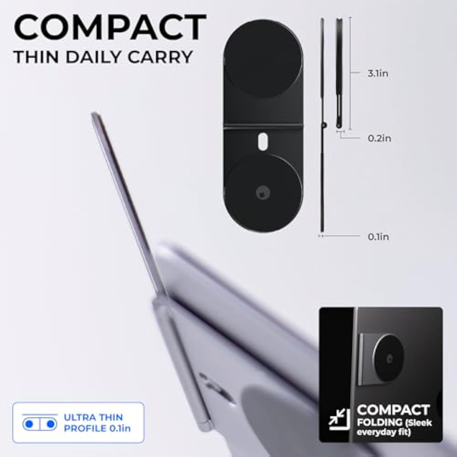 Edge Pro Core - Magnetic Mount Phone Holder Stand For Computers And Tablets | Secure Metal Plate Adhesive Or Standalone Mode Compatible With Magsafe, Qi, And Non-Magsafe Devices, Black