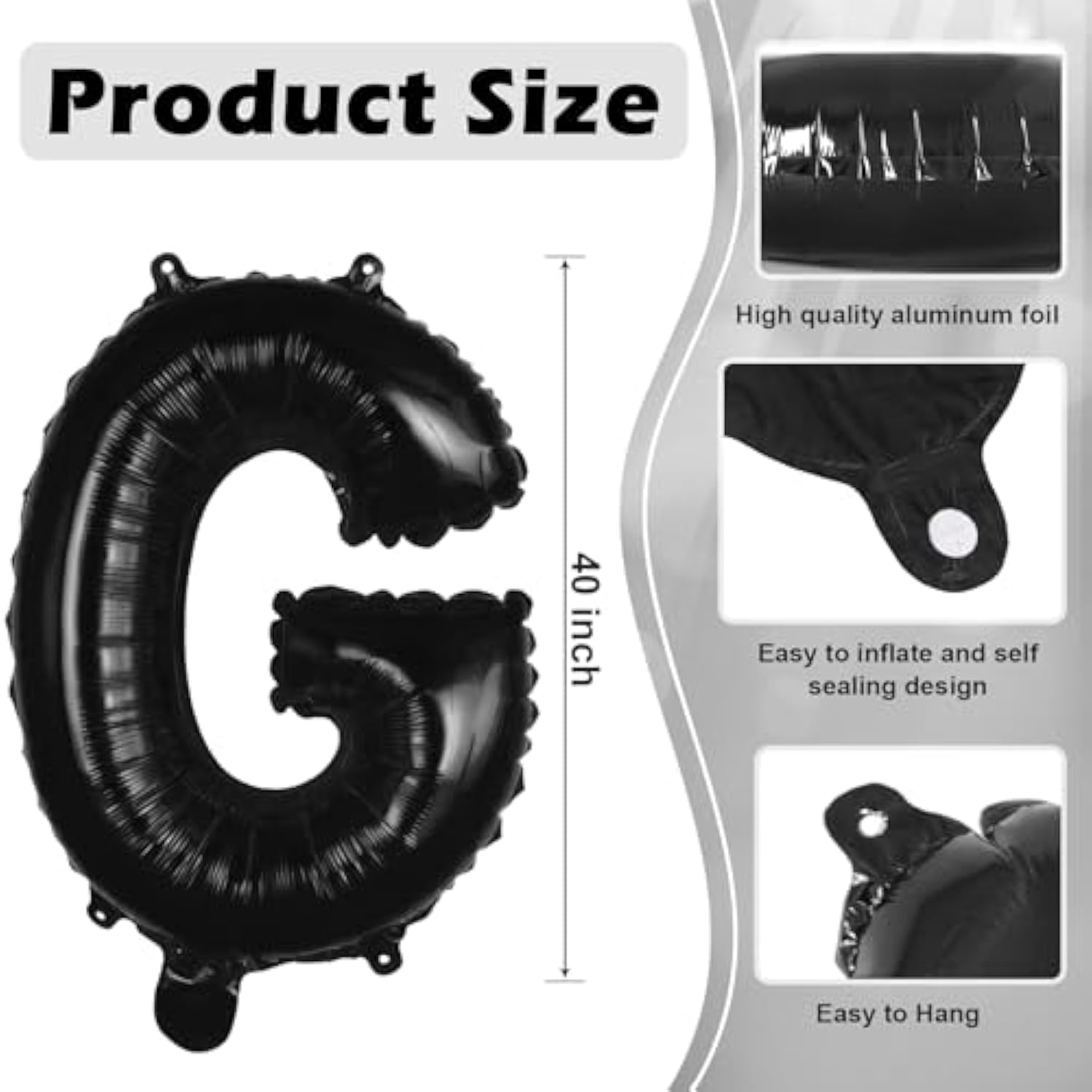 Black Letter G Balloons, 40 Inch Large Foil Letter Balloons, Custom Phrase Balloon For Birthday Party Wedding Anniversary Decoration (Black G)