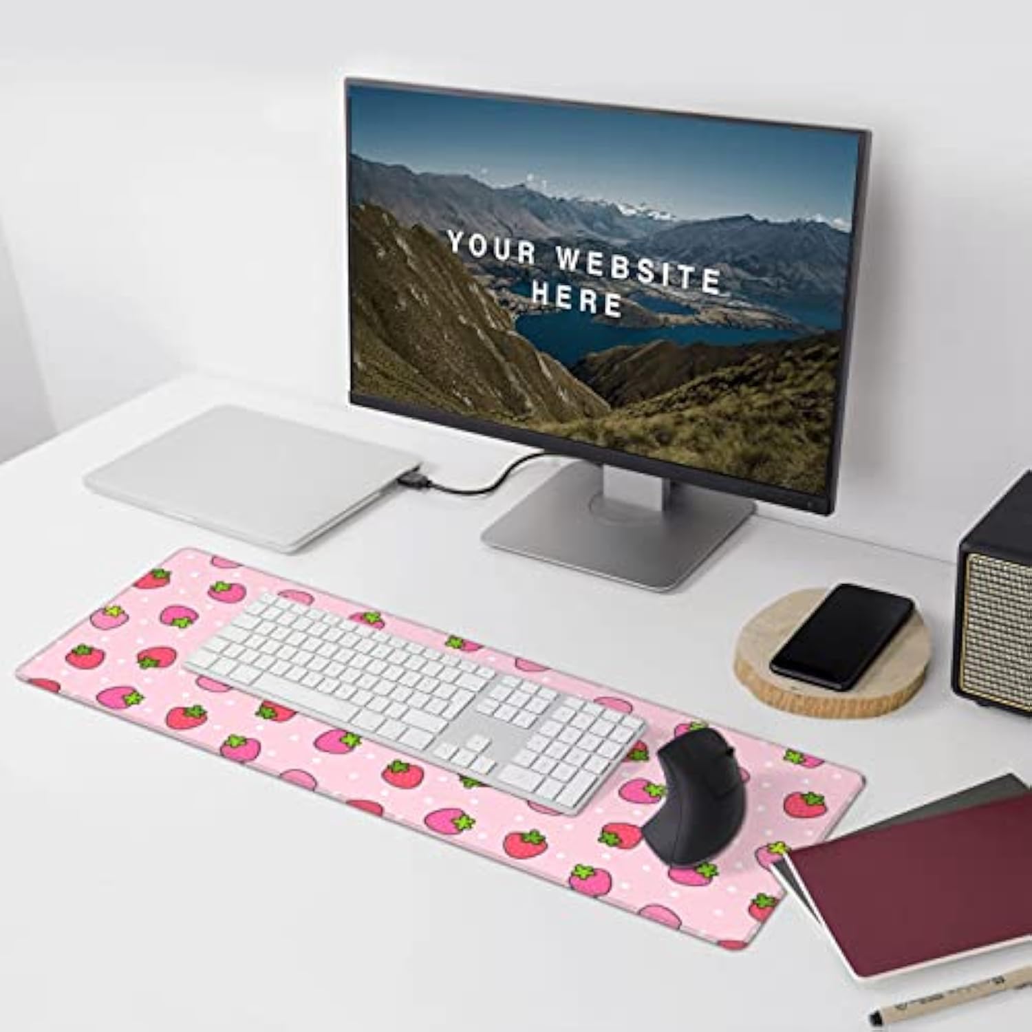 Large Mouse Pad, Cute Strawberry Pink Extended Gaming Mouse Pad 31.5" X 11.8", Laptop Computer Keyboard Mouse Mat Desk Pad With Non-Slip Base And Stitched Edge For Home Office Gaming Work