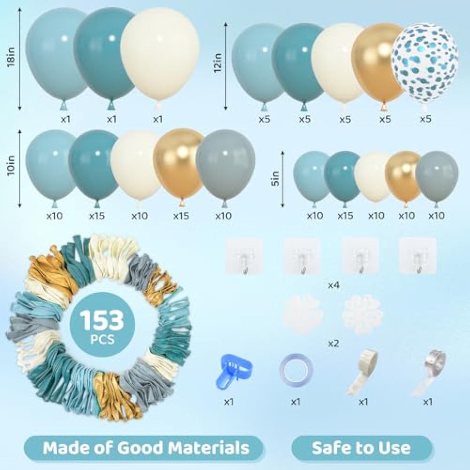 Dusty Blue Balloon Arch Kit: Ivory, Slate & Gold Party Decor