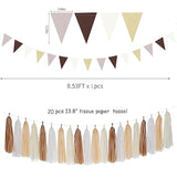 Boho Baby-Shower White-Brown Champagne Party-Decorations - 28Pcs Neutral Birthday Wedding Bridal Tissue Pom Poms Streamers, Fall Autumn Tassel Garland Banner, Engagement Christmas Decor