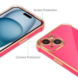 Designed For Iphone 14 Case 6.1 Inch,Cute Plating Edge Love Hearts Pattern With Camera Lens Protection Phone Cover For Girls Women,Hot Pink