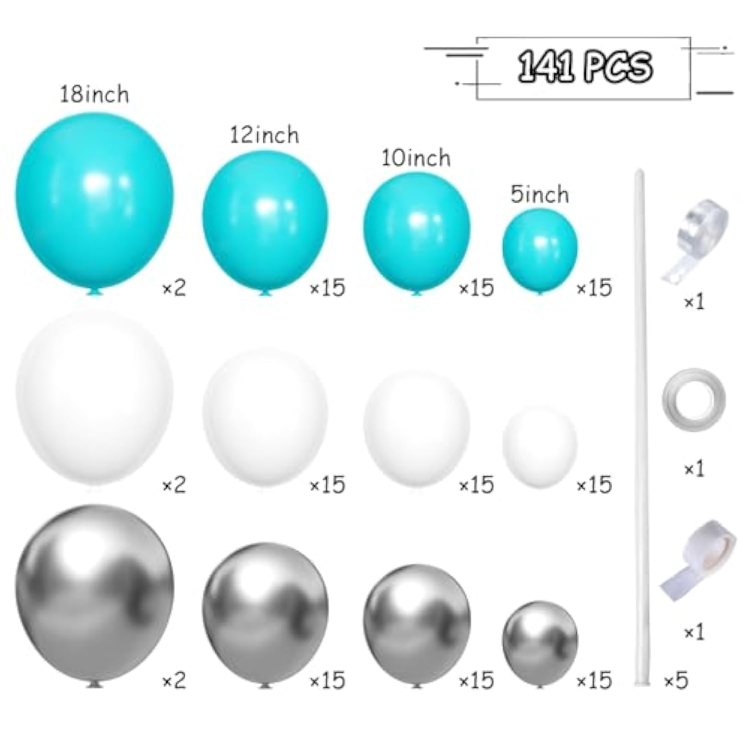 141pcs Teal Blue & Silver Balloon Garland Kit for Birthday and  Wedding Decor
