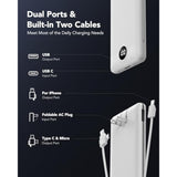 Portable Charger 10000Mah, Slim Portable Charger With Wall Plug, 22.5W Usb Port Fast Charging Power Bank With Cables, 4 Outputs 2 Inputs Travel Essentials Battery For Smartphones-White (1 Pack)