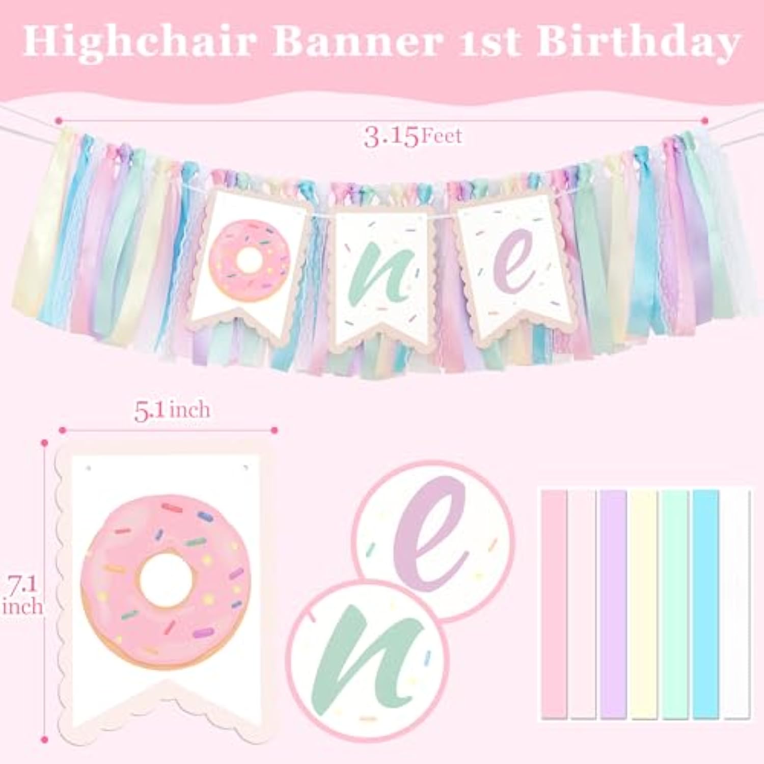 Donut Highchair Banner 1St Birthday Girl Sweet One Birthday Party Decorations Rainbow High Chair Banner Photo Background