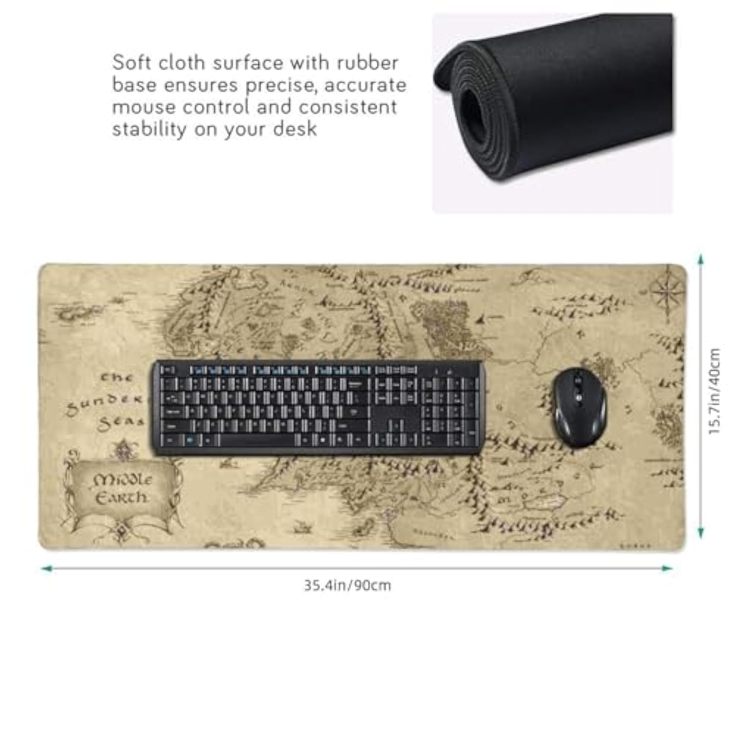 Gaming Mouse Pad Xxl,Extended Large Mouse Mat Desk Pad 35X15In,Stitched Edges Non Slip Mousepad For Computer,Office,Keyboard And Laptop-Retro Earth Map