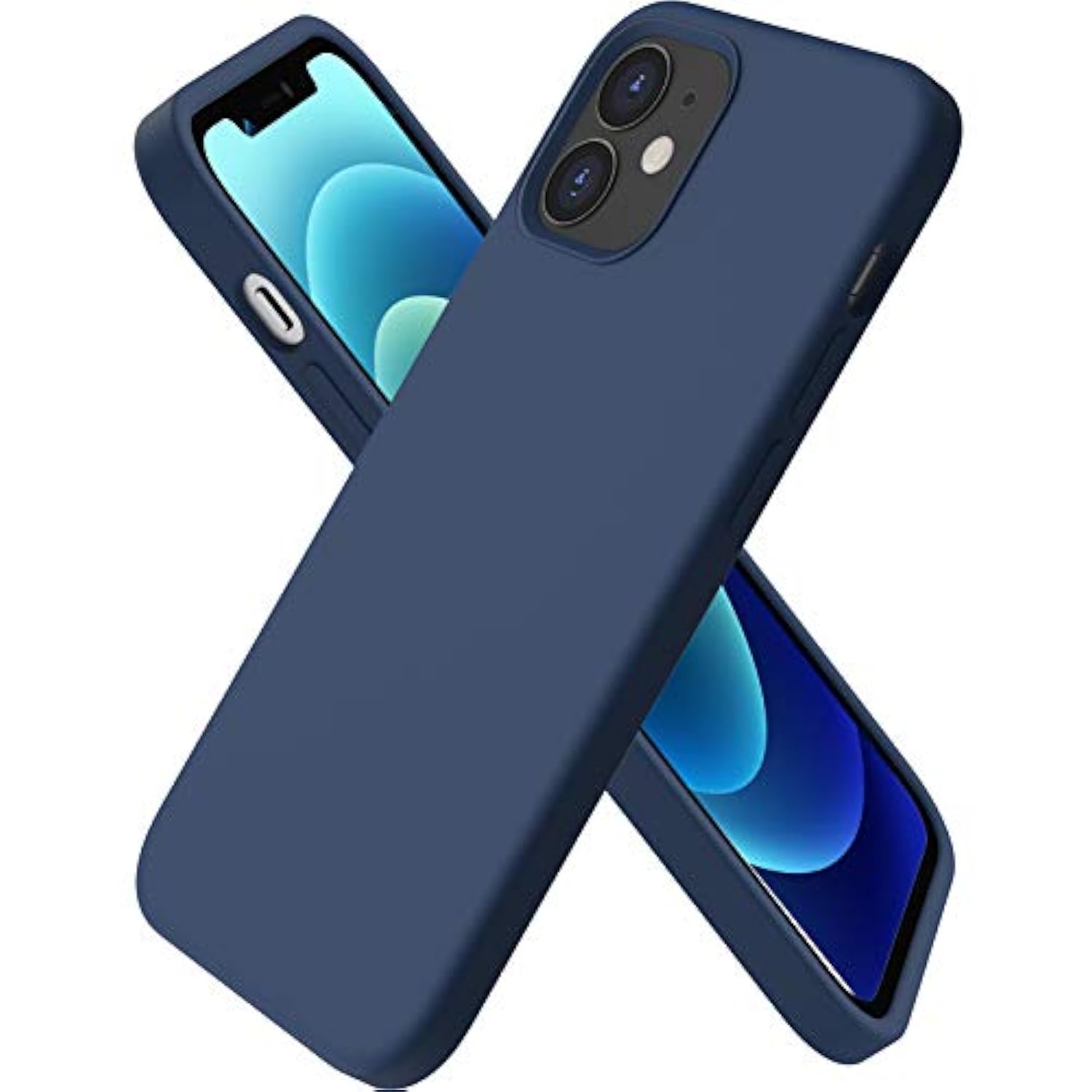 Compatible With 12 Mini Case, Slim Liquid Silicone 3 Layers Full Covered Soft Gel Rubber With Microfiber Case Cover 5.4 Inch-Navy Blue