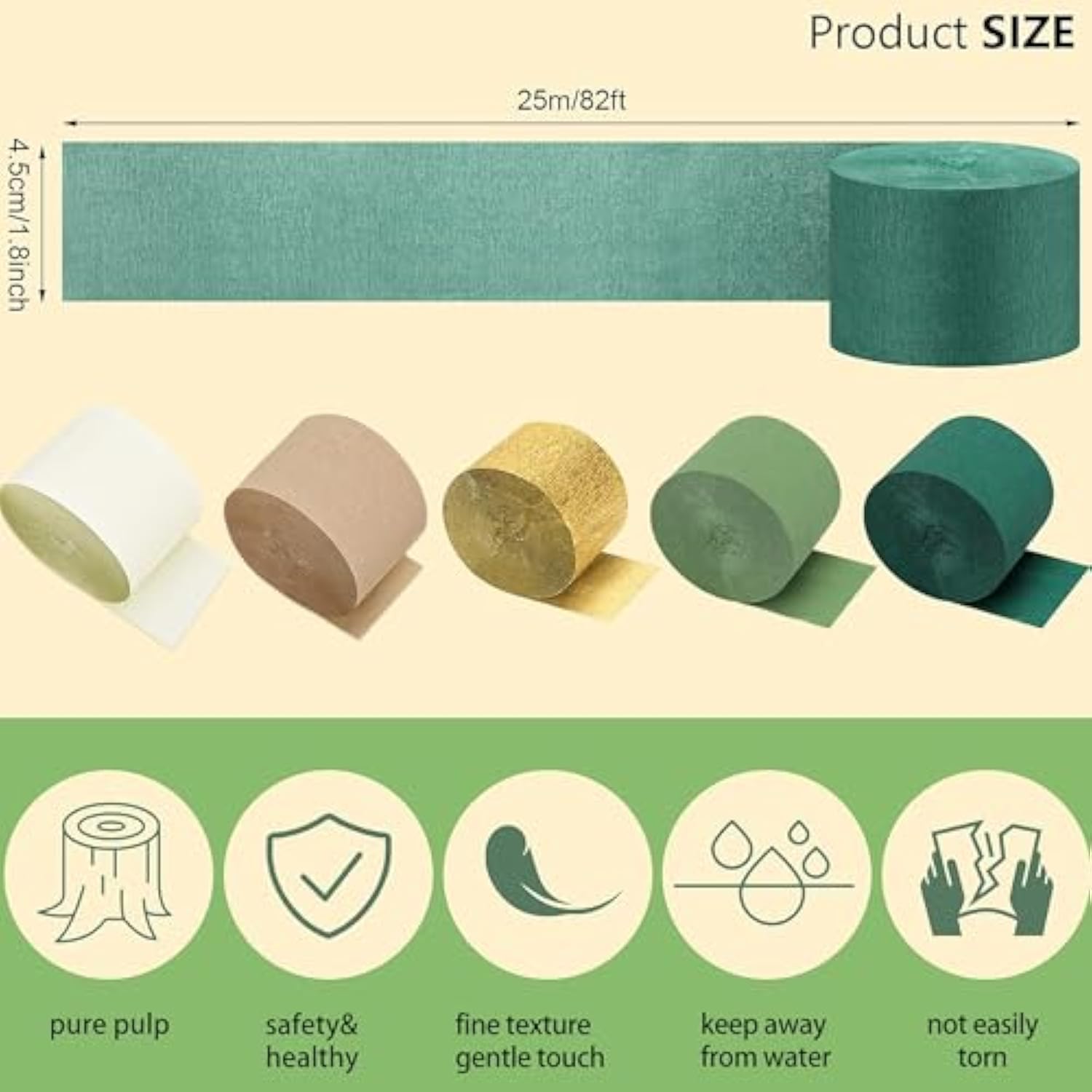 5 Rolls Sage Green Crepe Paper Streamers Wedding Birthday Party Decor