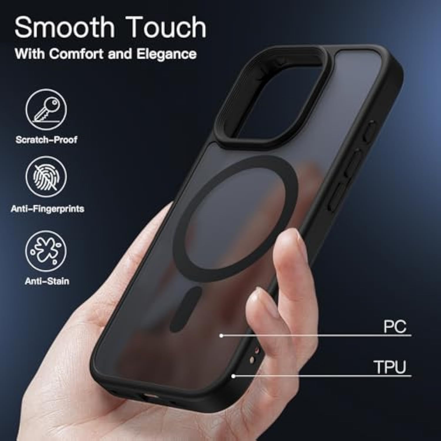 Jetech Magnetic Case For 16 Pro Max 6.9-Inch Compatible With Magsafe, Translucent Matte Back Slim Shockproof Phone Cover (Black)