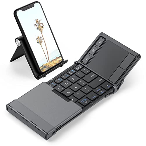 Foldable Keyboard With Touchpad, Bk08 Portable Tri-Folding Bluetooth Keyboard For Ipad, Iphone, Windows, Mac & Android  Connect Up To 3 Devices