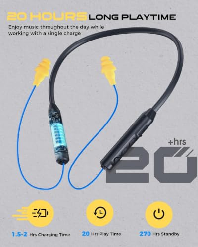 Bluetooth Earplug Headphones, Neckband Wireless Earbuds Earplugs-29Db Noise Reduction Isolating In-Ear Earplug Earphones And Controls,Ipx6 Sweatproof,20+Hour Battery(Blue)