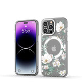 Clear Magnetic Case For Iphone 12/12 Pro Phone Case [Compatible With Magsafe Charger] Gardenia Floral Print Pattern Slim Anti-Scratch Cover For Women Girl