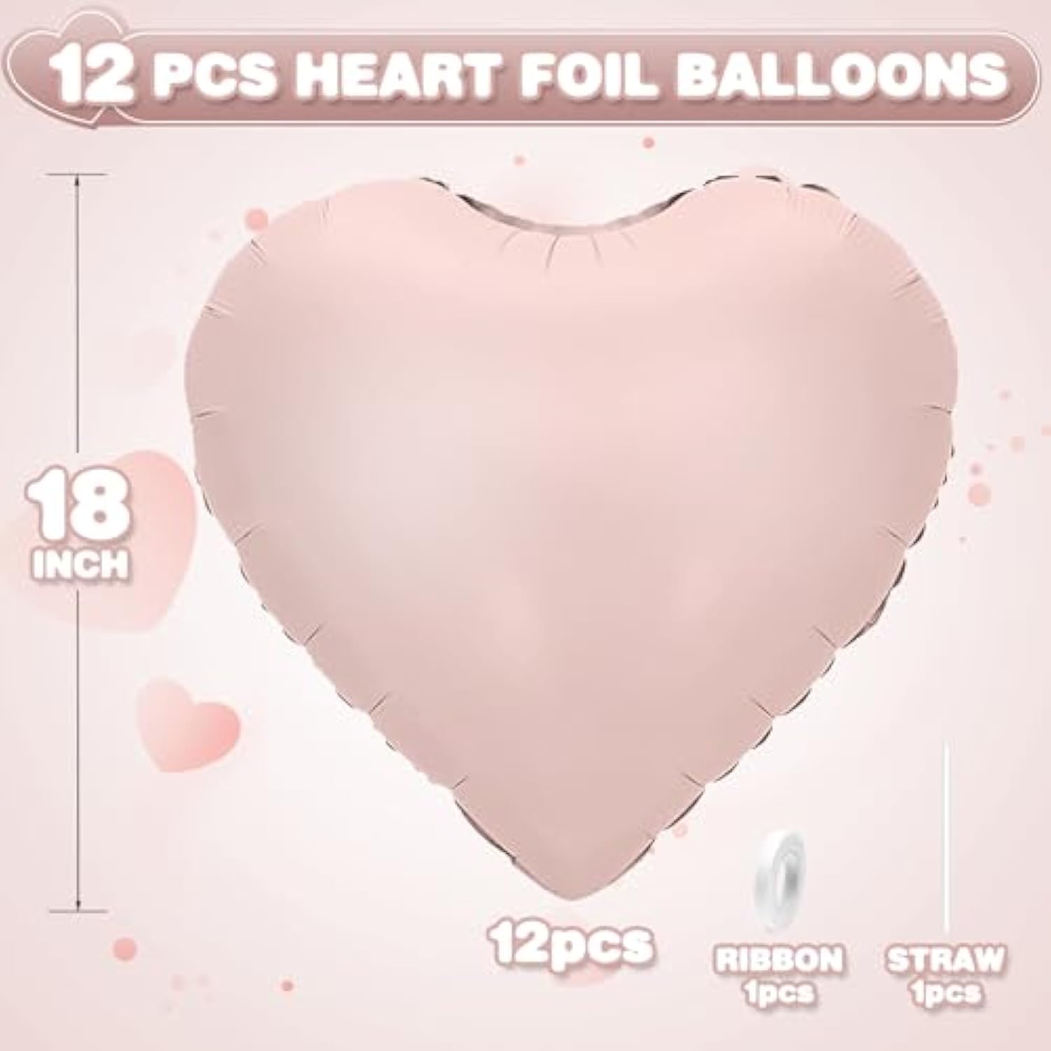12pcs Baby Pink Heart-Shaped Foil Balloons for Baby Shower, Birthday & Wedding Decor