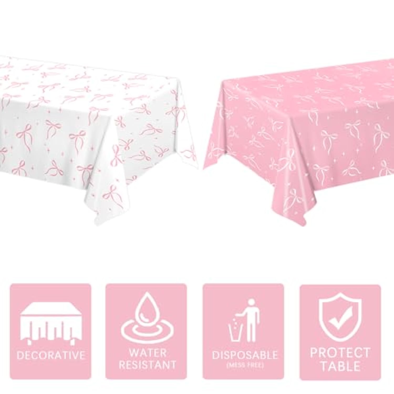 4 Pack Pink Bow Tablecloth, Coquette Birthday Decorations, Bow Disposable Table Cover For Wedding Engagement Bridal Birthday Decorations, 54 X 108 Inch