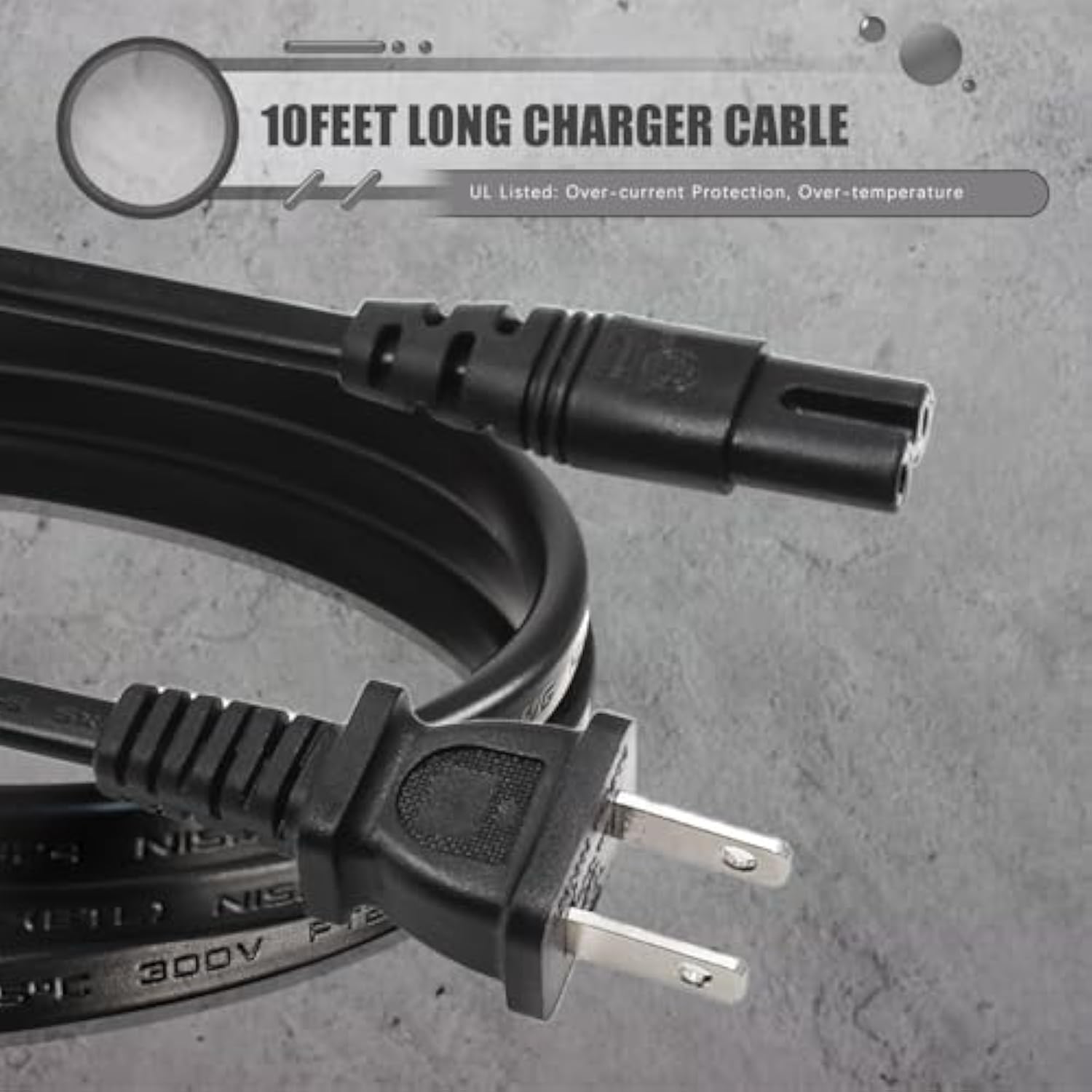 2 Prong Power Cord Charger Replacement For Epson Workforce, Stylus, Ecotank Printer, Et-2800 Wf-2520 Wf-3620 Wf-M1560, Et-2720 Et-2750 Et-2650 Et-M1120 Et-M1170 Et-3760 Et-3750 Printer Charging Cable