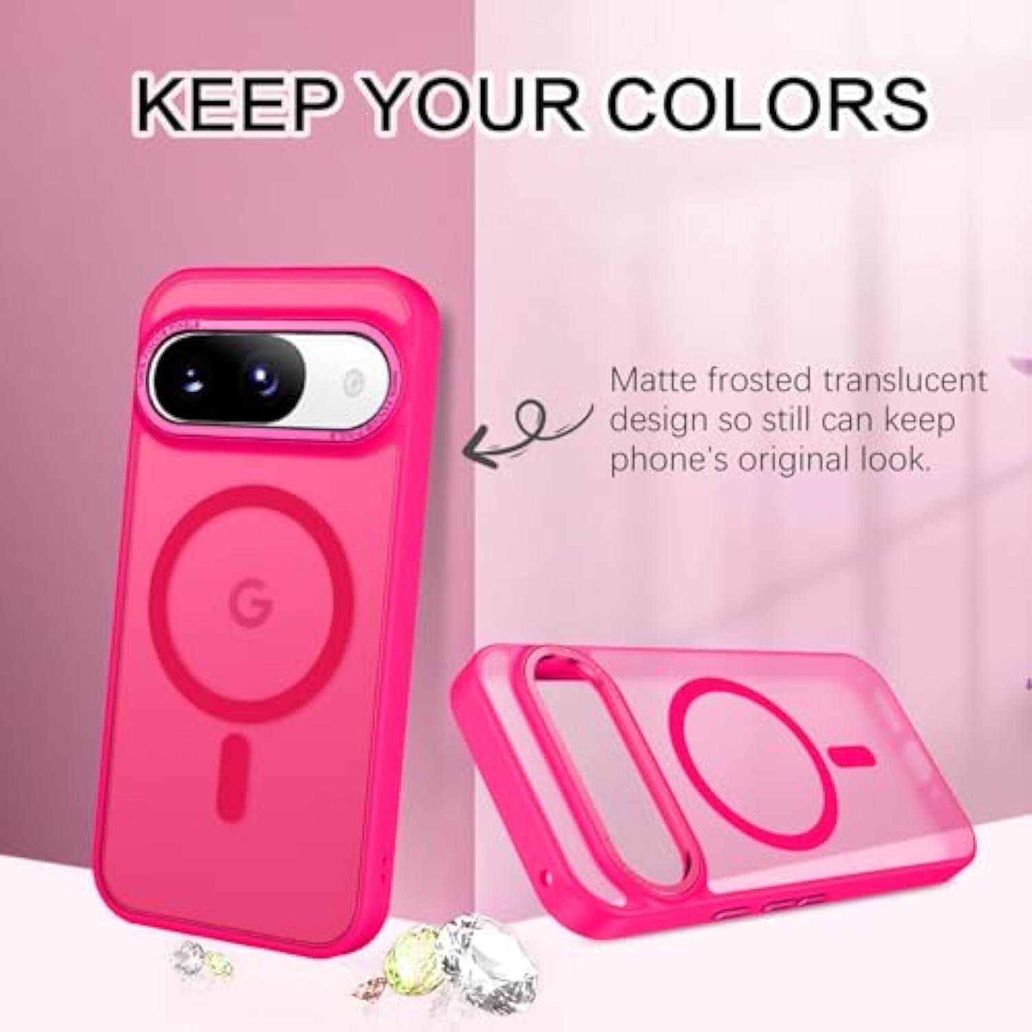 For Google Pixel 9 Case [Compatible With ] Translucent Matte Magnetic Pixel 9 Case Slim Thin Shockproof Women Men Girls Boys Protective Phone Cases For Google Pixel 9 6.3", Hot Pink