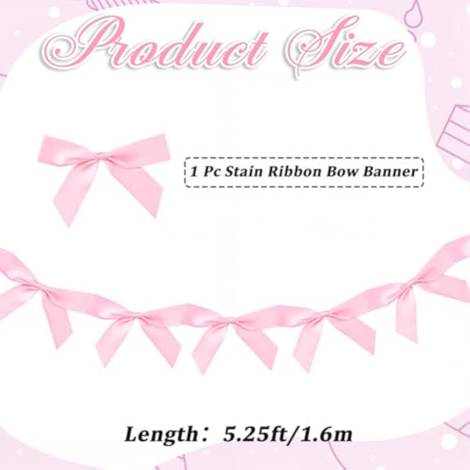 5.25 Feet Satin Bow Garland Pink Coquette Banner Polyester Ribbon Aesthetic Bowknot Hanging Congratulation Ornament Banners For Birthday Bachelorette Wedding Party Favor Diy Decoration