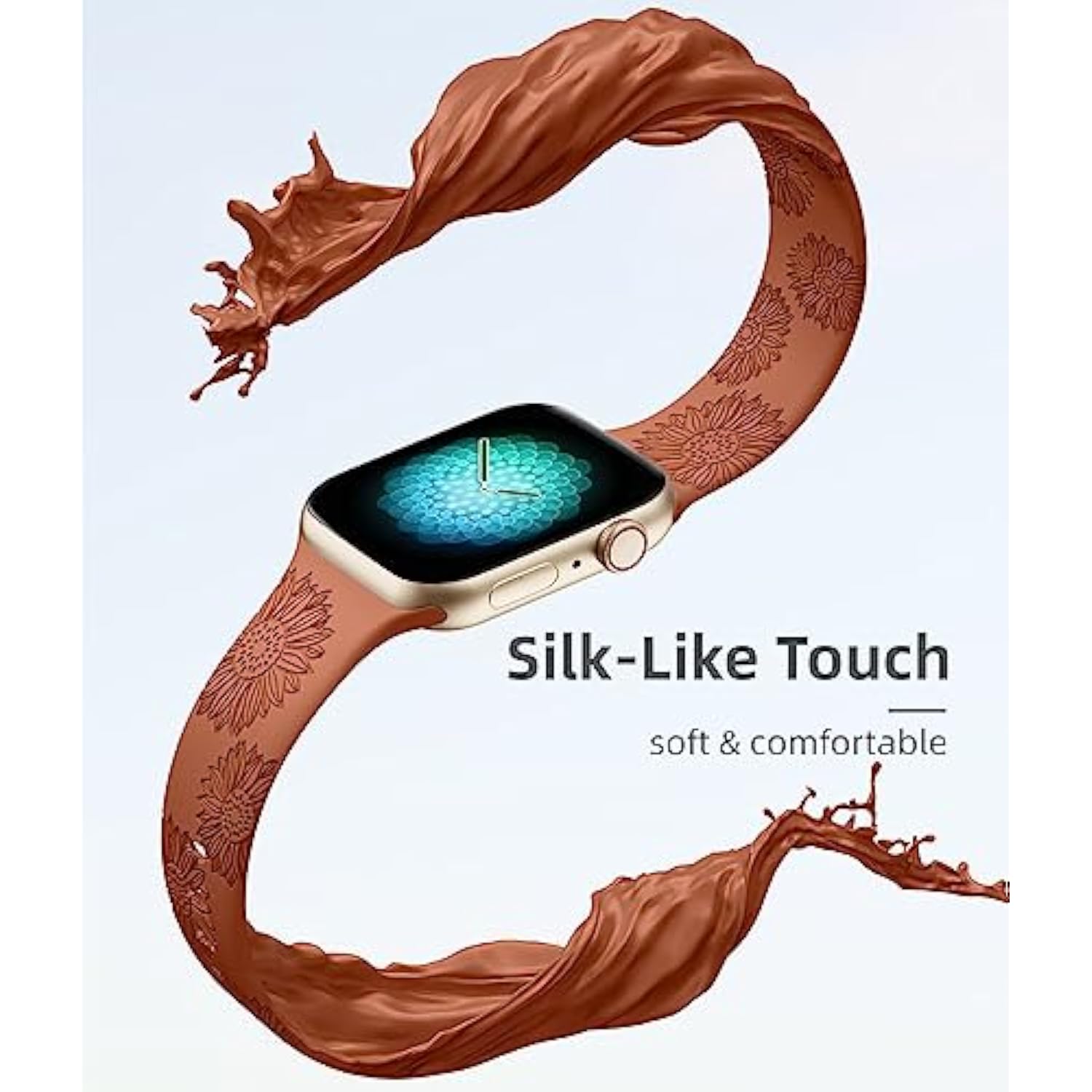 Floral Engraved Silicone Band for Apple Watch 38-49mm Women Sport Strap