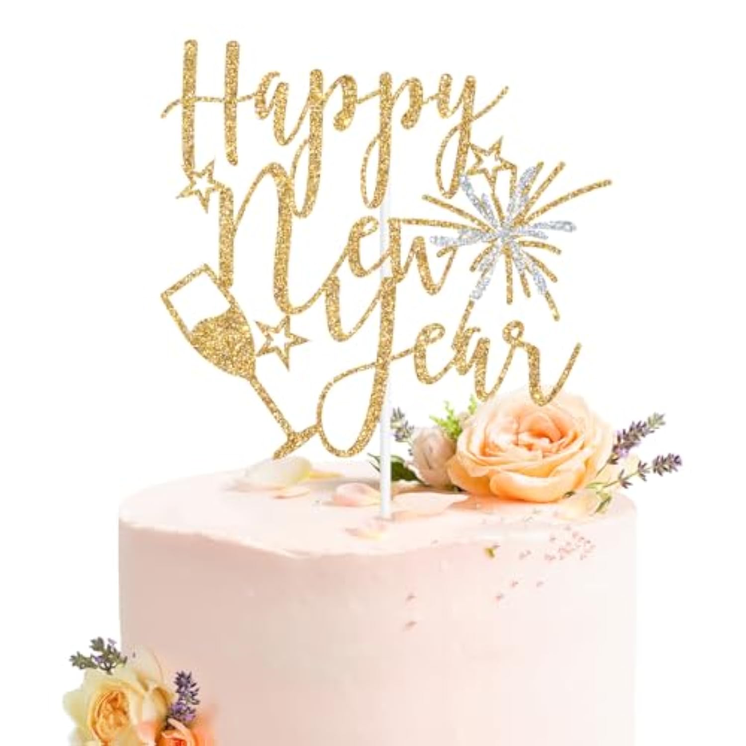 Happy New Year Cake Topper Cheers 2026 Gold Glitter Party Decorations