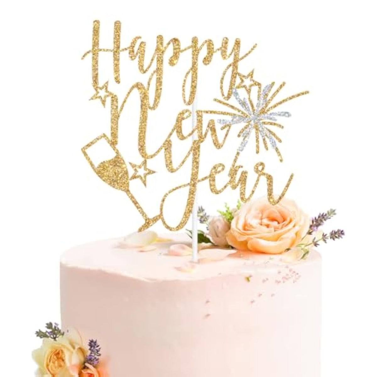 Happy New Year Cake Topper Cheers 2026 Gold Glitter Party Decorations