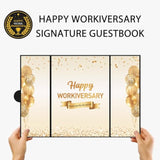 Black Gold Happy Workiversary Party Decorations, Happy Work Anniversary Alternative Signature Guest Book For Men Women Employee Business Gifts Signing Card Board For Office Supplies