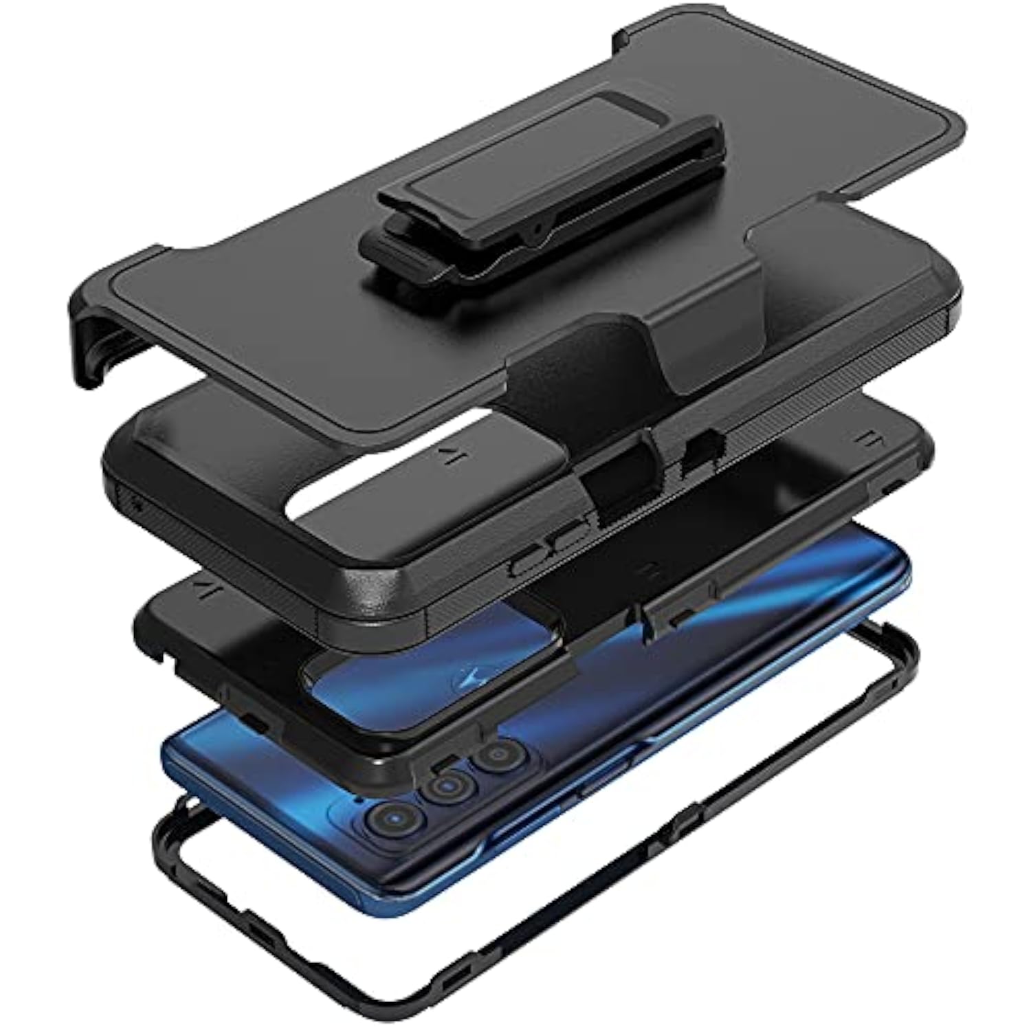 Compatible With Motorola Edge 2021/Edge 5G Uw 2021 Case,Heavy Duty Rugged Shockproof Full Body Protection Kickstand Case With Belt Clip Holster For Motorola Edge 2021 Phone (Black)