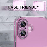 Compatible For Iphone 16 /Iphone 16 Plus Camera Lens Protector, Bling Camera Cover With 9H Tempered Glass Lens Screen Protector Metal Ring Decoration Accessories (Glitter-Pink)
