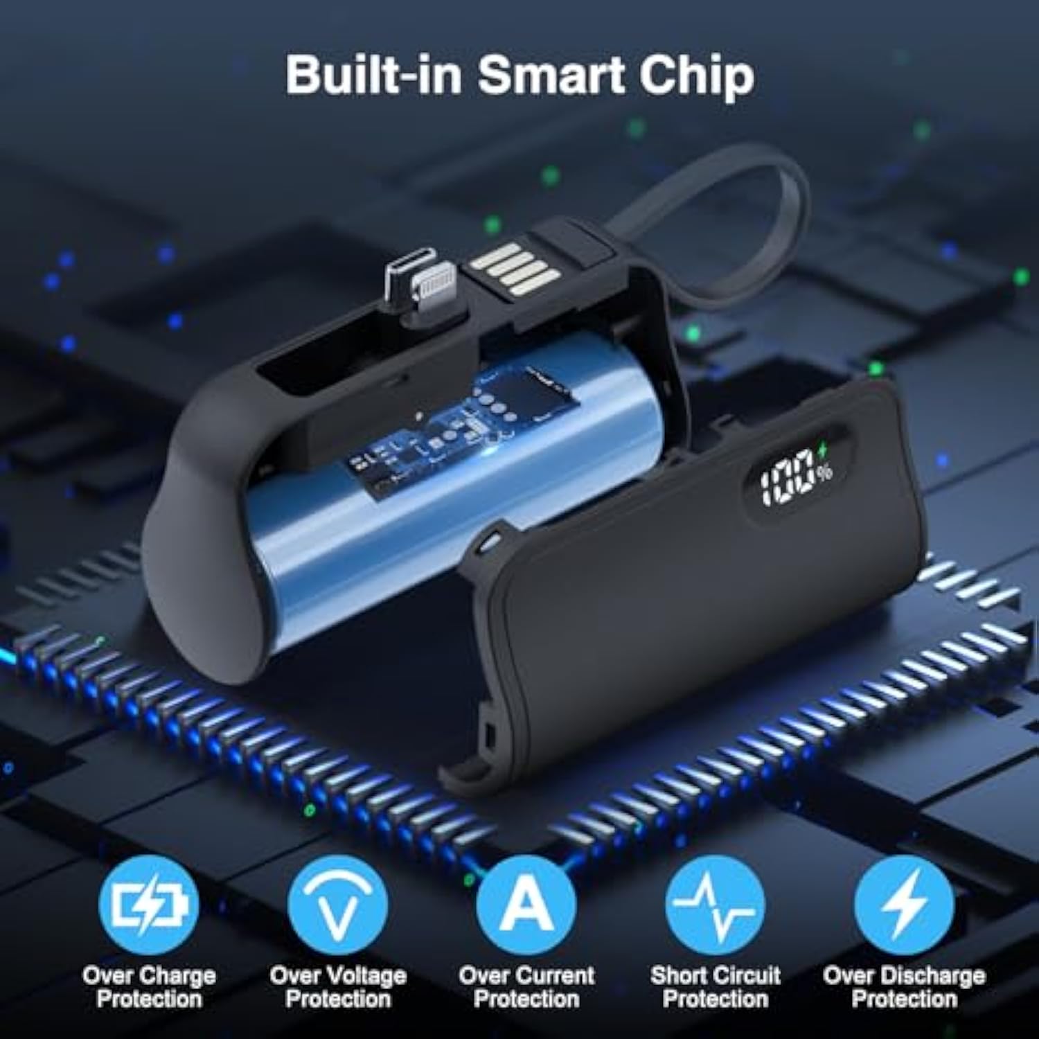 Mini Portable Charger 5000Mah Power Bank For Iphone, Usb C Cell Phone Portable Power, Lcd Display Battery Pack Compatible With Iphone 16/16 Pro Max/15/14/13/12/11/Xr/8/ Samsung,Android Phones Etc