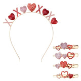 Valentine’S Day Headbands & 4Pcs Heart Shaped Hair Clips Set For Women Girls Red Pink Heart Hairband Rhinestone Glitter Hair Clips Xo Crystal Metal Hair Accessories Party Supplies Gifts