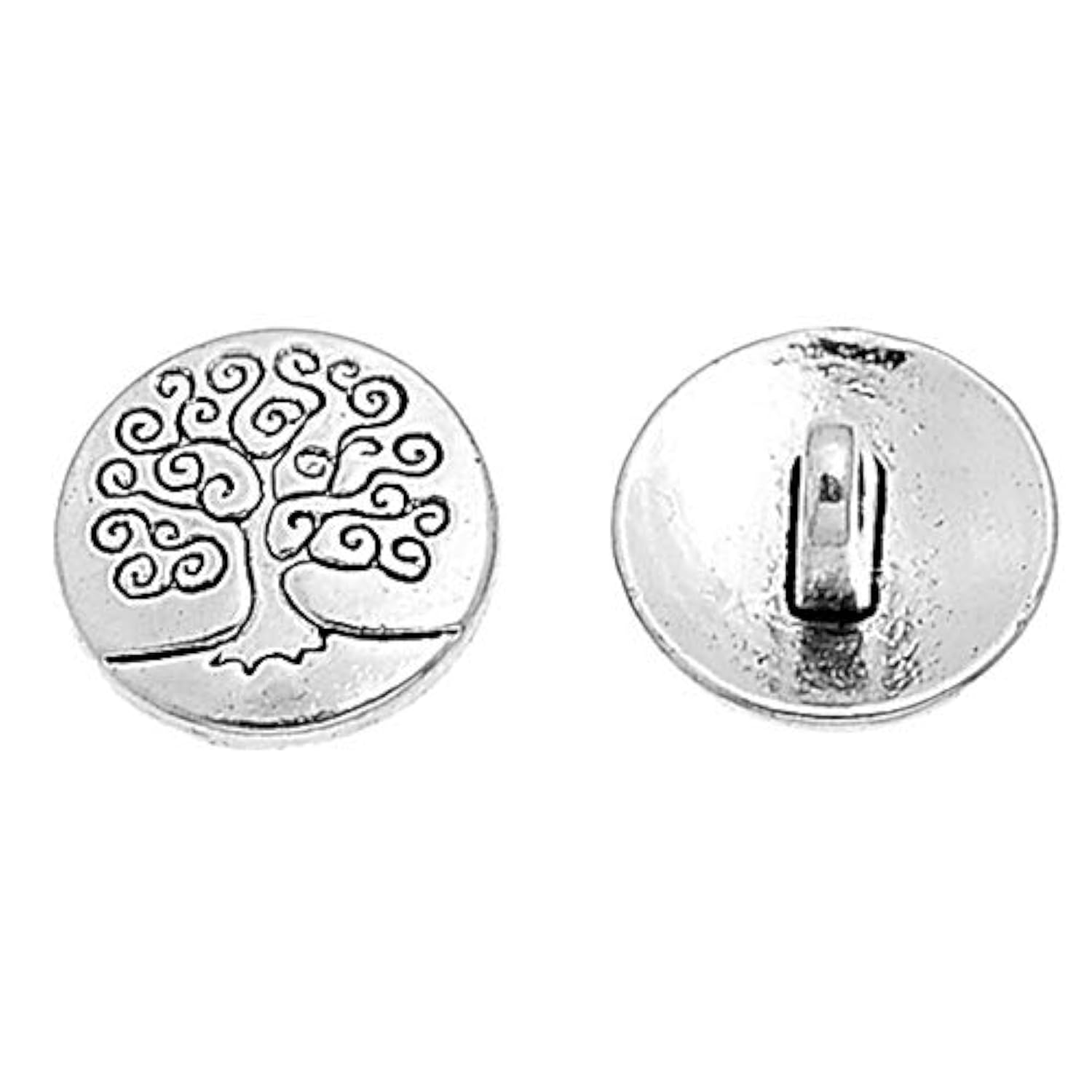 50Pcs 1 Hole Shank Buttons Zinc Alloy Buttons Flat Round Antique Silve