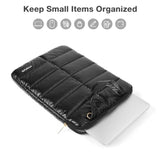 MOSISO Shiny Puffy Laptop Sleeve Compatible with MacBook Air/Pro, 13-13.3 inch Notebook, Compatible with MacBook Pro 14 inch M4 M3 M2 M1, Twelve Rectangle Quilted Bag with Handle&Small Case, Black
