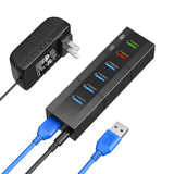 Powered Usb 3.0 Hub, 6 Ports High Speed Usb 3.0 Hub Splitter With 24W Power Ad