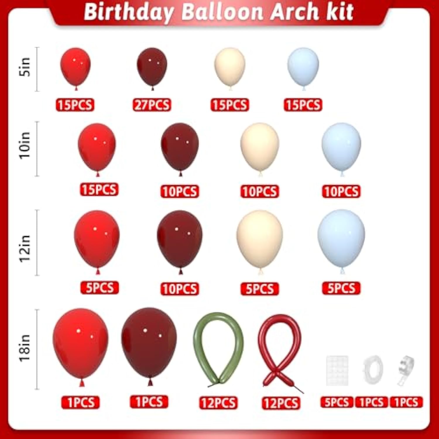 Cherry Balloon Garland Arch Kit, 169Pcs Ruby Red Blue Beige With Avocado Ruby Red Long Latex Balloons For Birthday Baby Shower Wedding Valentines Day Anniversary Cherry On Top Party Decorations