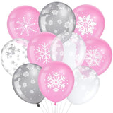50 Pcs Winter Snowflakes Balloons Clear 12 Inch Transparent Snowflakes Latex Balloons For Birthday Wedding Winter Wonderland Shower New Year Party Decorations(Christmas,Pink Gray Clear)