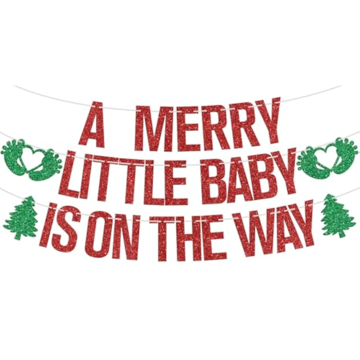 Red & Green Glitter "A Merry Little Baby" Banner Holiday Baby Shower Decor