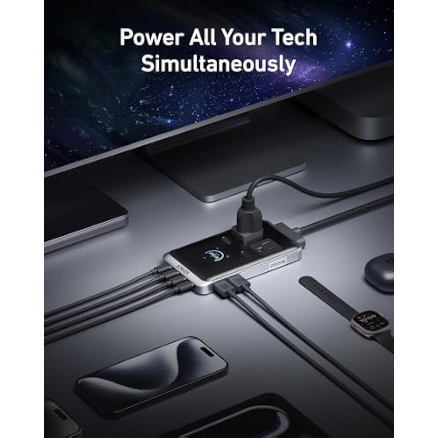 Anker Prime Charging Station, 240W 8-in-1 USB-C Power Strip, 5 ft Detachable Extension Cord, 2 AC, 4 USB-C, 2 USB-A, Works with iPhone 16/15,Desktop Accessory for MacBook,Home,Office (Not for Travel)