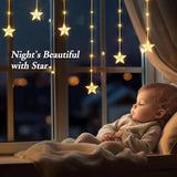 Star Christmas Window Lights, 76 Leds 9 Stars Curtain Lights Battery Operated With Timer, 8 Mode Xmas Hanging Window Dec