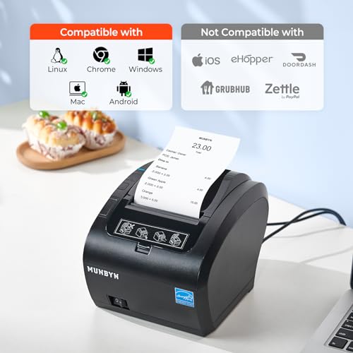 Bluetooth Thermal Receipt Printer P047, 80Mm Pos Printer, Thermal Printer With Usb Serial Ethernet, Bluetooth, Support Android Windows Pc (Do Not Support Ios Paypal Doordash Grubhub Vagaro)