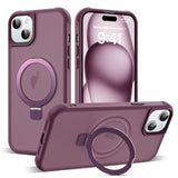 Compatible With Iphone 15 Plus Case With Invisible Magnetic O-Ring Stand Military-Grade Translucent Case For Iphone 15 Plus 6.7" [Compatible With Mag-Safe][Great Grip Feeling], Wine Red
